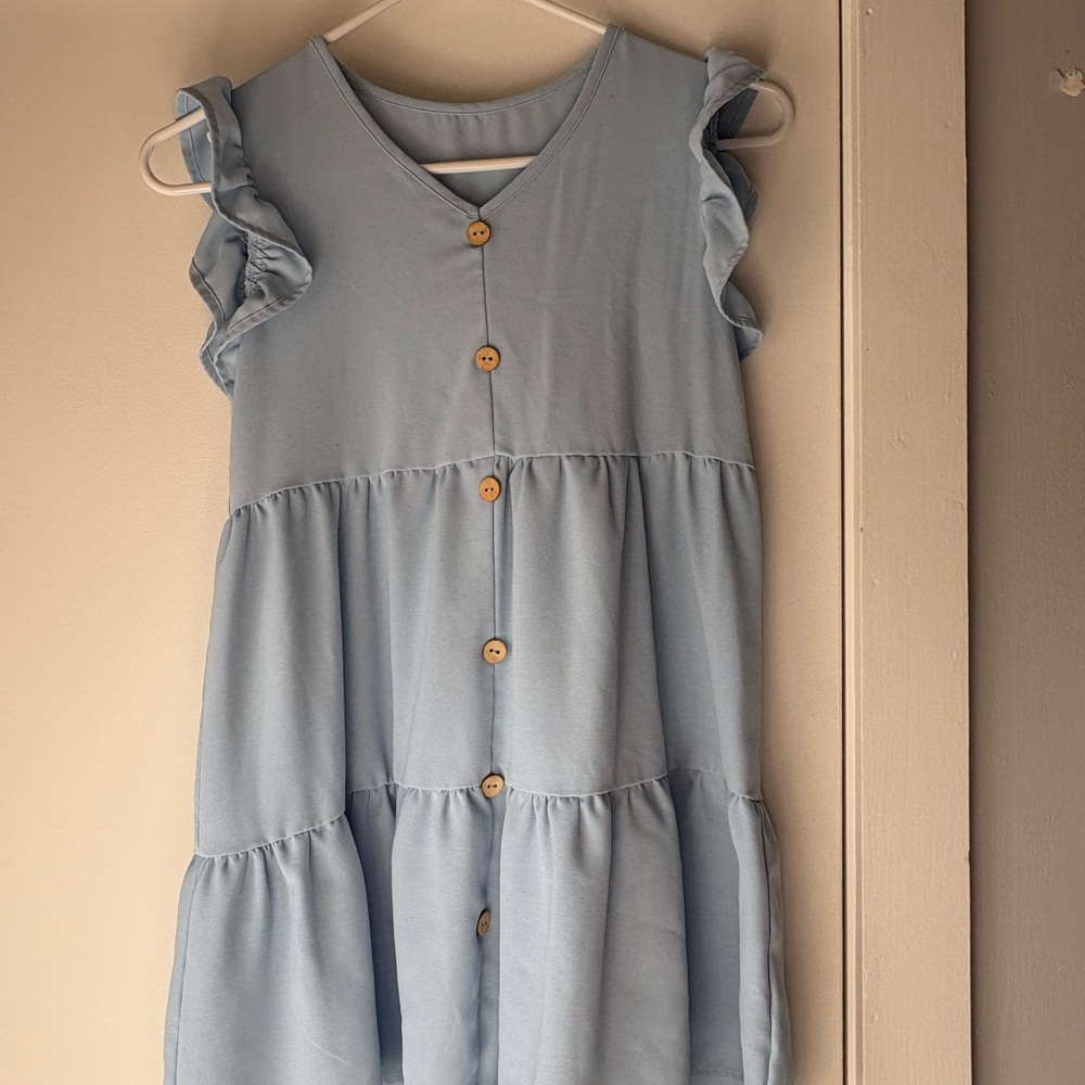 Blue Ruffle Sleeve Kids Dress - Picture 3 of 3